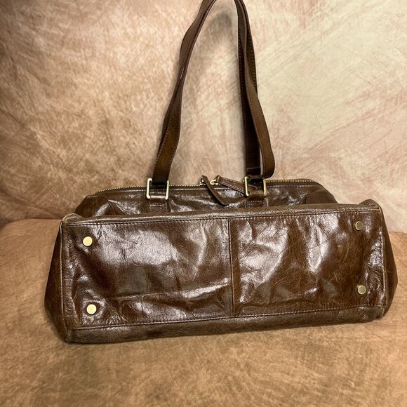 Hobo the Original Brown Leather Shoulder Bag Full Zip Paisley Lining Indie Y2K - Picture 4 of 13